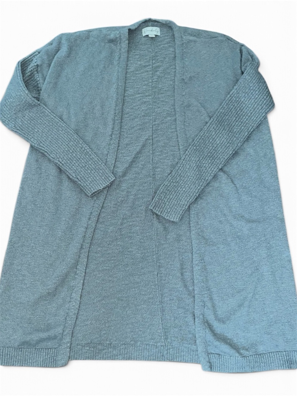 nderly Gray Open Front Cardigan Ribbed Sleeve Knit Sweater Size S